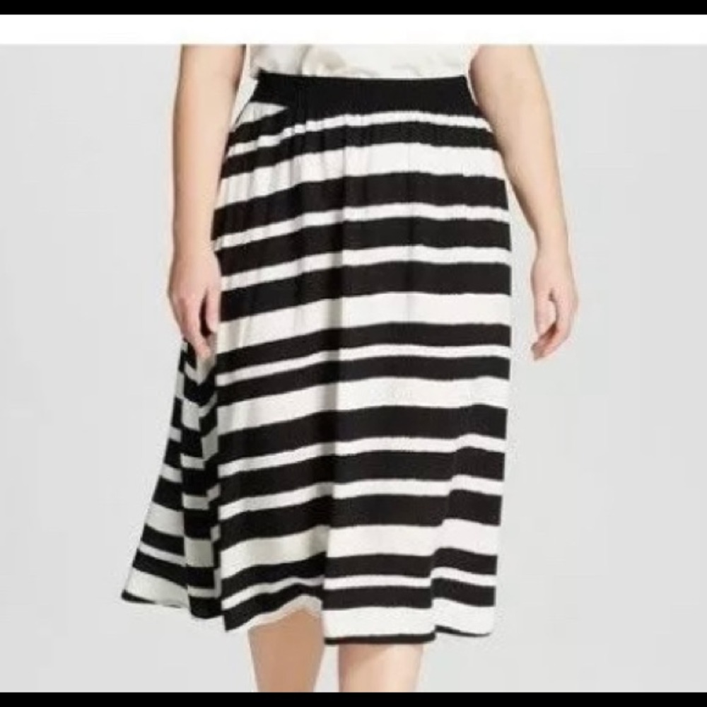 Black and White Stripe A-line Skirt 1X